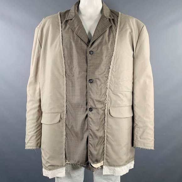 CAMIEL FORTGENS Grey Taupe Color Block Cotton Raw edge Coat - Picture 1 of 7